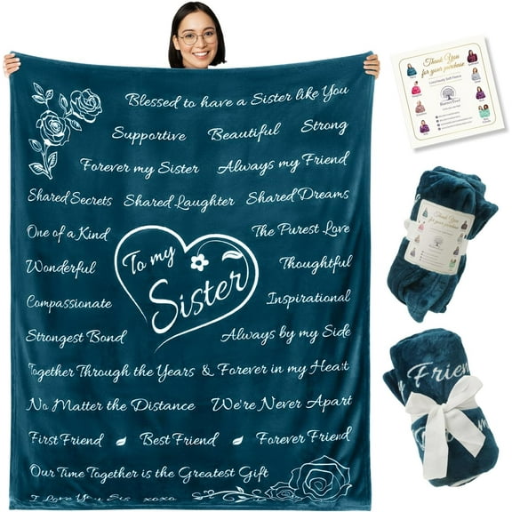 Sister Gifts Blanket for Sisters from Brother or Sister, Unique Birthday Gifts for Women Sister, Sister Gifts from Sister, Gifts for Sister Who Has Everything, Throw Blanket 65” x 50” (Silver)