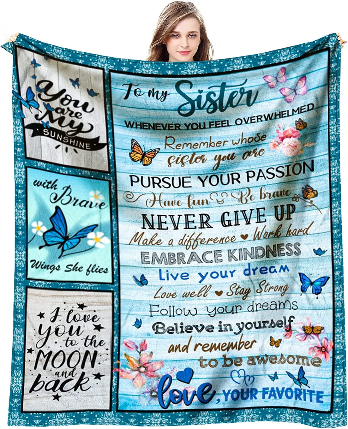 Sister Gifts for Christmas Blanket, Sister Gifts for Women, Xmas Gifts for Sister from Sisters, Birthday Present for Sister from Brother, Sister Gift Ideas Throw Blanket 60 x 50 inch