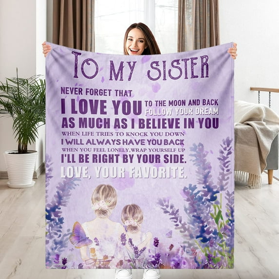 to My Sister Gifts Fleece Blanket, Lavender Soft Flannel Blankets Butterfly Plush Fuzzy Throws Blankets for Bedding Sofa and Travel, Appreciation Gift for Graduation or Christmas (60"x50")