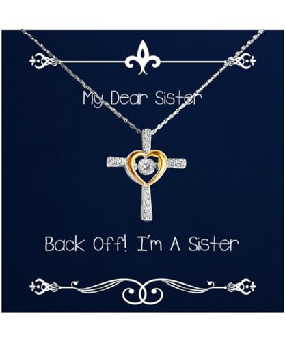Sister Gifts For Sisters, Back Off! I'm A Sister, Useful Sister Cross Dancing Necklace, Jewelry From Sister