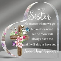 Sister Gifts from Sister Acrylic Heart Keepsake Plaque for Sister Sister in Law Birthday Desk Decorations Present for Sister Thanksgiving Christmas Wedding from Sister Brother(Cross)