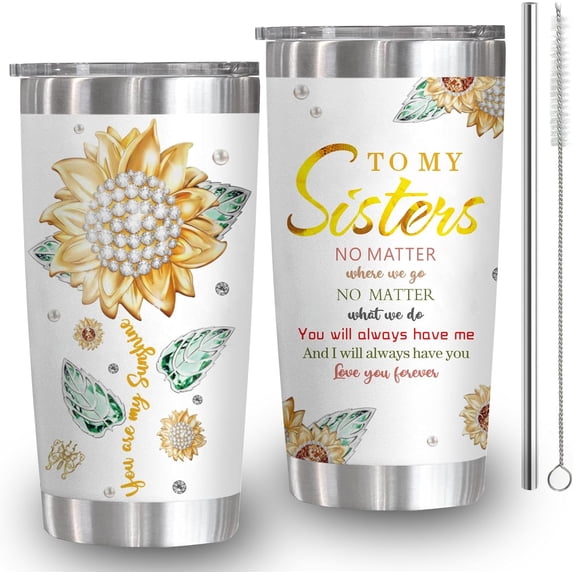 Sister Gifts from Sister Birthday Gift Ideas Sunflower Tumbler 20 Oz With Lid Flower Stainless Steel Insulated Theme Coffee Travel Floral Mug Cup Drinking Glasses For sister
