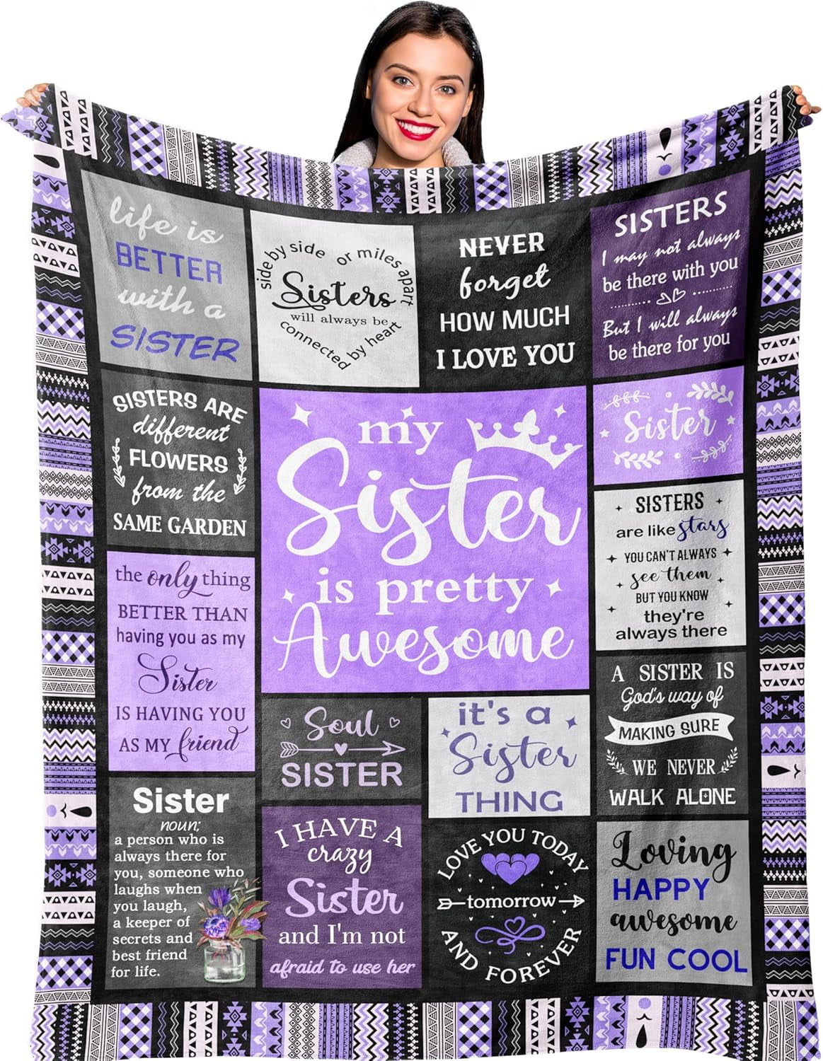 Sister Gifts, Sister Birthday Gifts from Sister, Bestie Gifts for Women, Best Friend Birthday Gift for Women, Big Sister Gift from Little Sister Blanket 60” x 50”, Sister Valentines Gifts