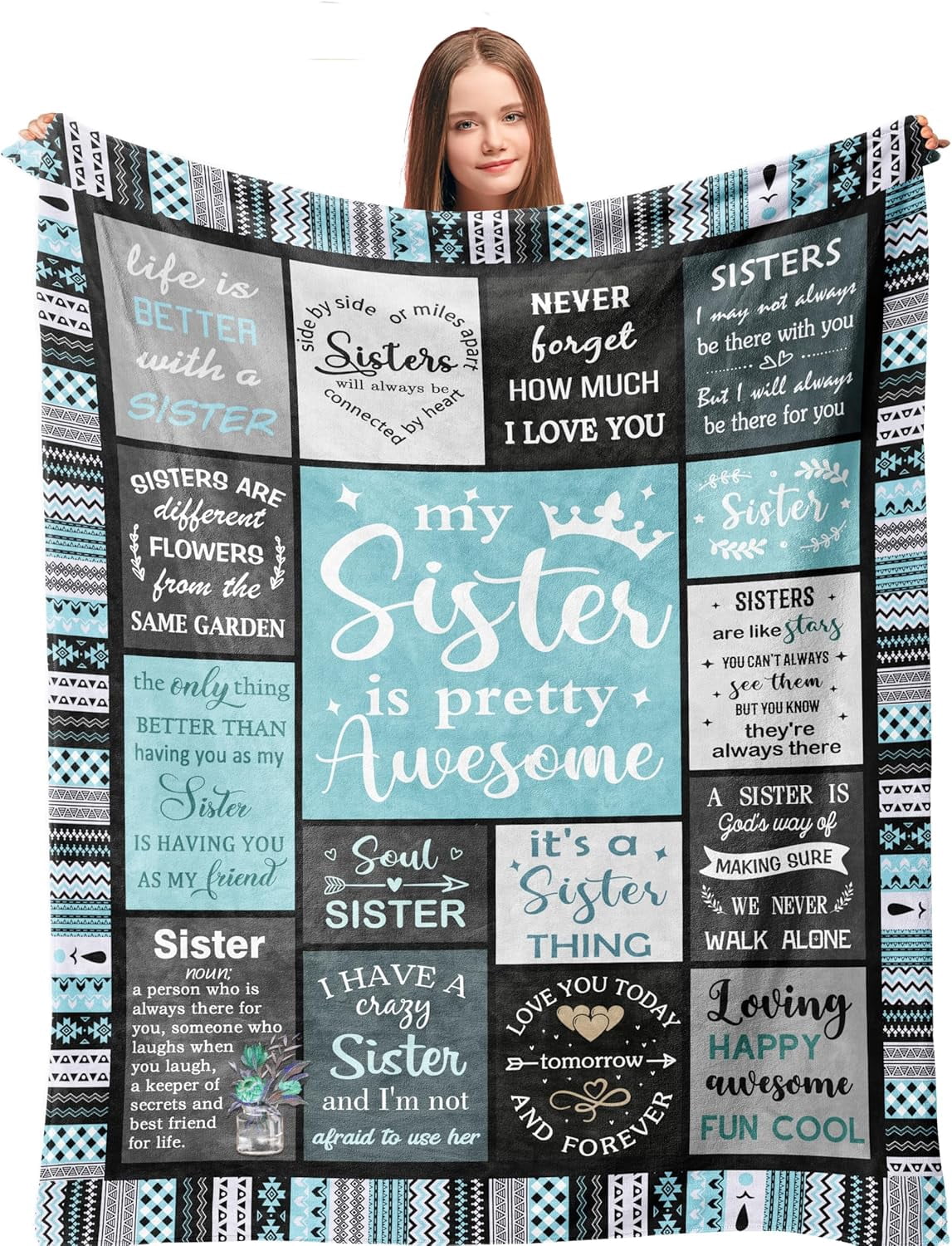 Sister Gifts, Sister Birthday Gifts from Sister, Bestie Gifts for Women, Best Friend Birthday Gift for Women, Big Sister Gift from Little Sister Blanket 60” x 50”, Sister Valentines Gifts