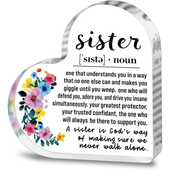 Sister Gifts from Sister Birthday Gifts, Thanksgiving Gifts for BFF Friend Bestie Friendship, Acrylic Heart Plaque, Decorative Signs Keepsake for Female Big Sister Women Girlfriend