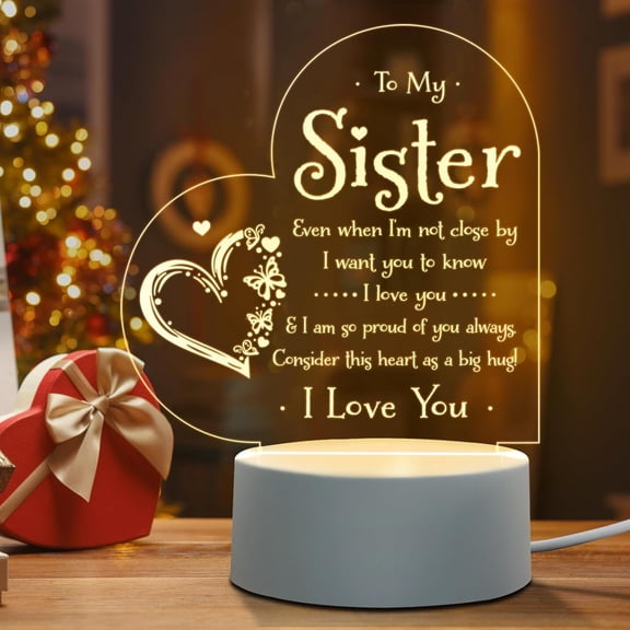 Sister Gifts - to My Sister Night Light, Valentines Day Gifts for Sister, Sisters Gifts from Sister Birthday, Graduation, Wedding, Engraved Night Lamp