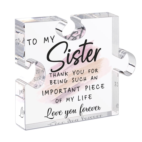 Sister Gifts from Sister, Unique Gifts for Sister Birthday Christmas Wedding, Acrylic Puzzle-Shaped Plaque Desk Decorations Present for Sister from Sister Brother