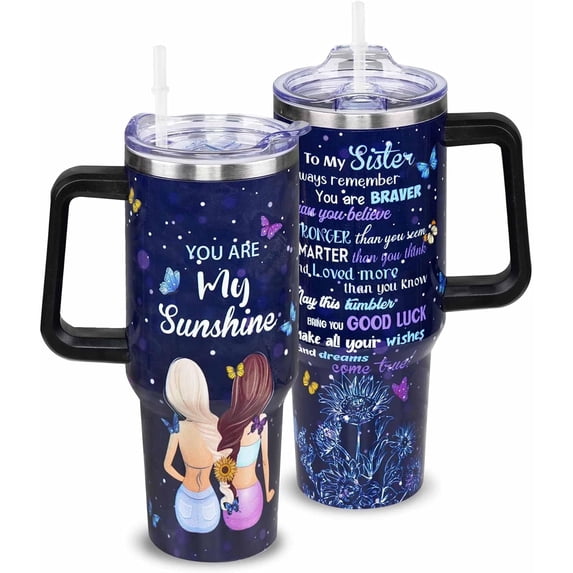 Sister Gifts from Sisters - 40 oz Stainless Steel Tumbler with Handle and Straw - Gifts for Best Friend - Work Friendship Gifts for Women - Funny gifts for Sis on Mother''s Day, Birthday, Christmas