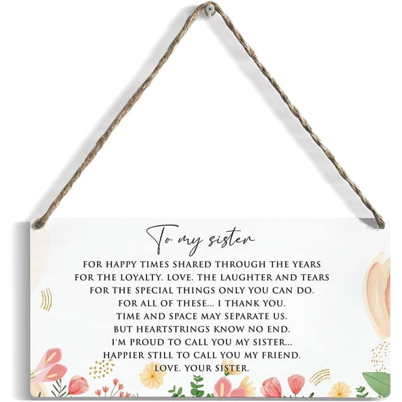 Sister Gifts Sisters Gifts from Sister Wood Sign Wall Hanging Decor Rustic Thank You Birthday Gifts Watercolor Flower Wooden Wall Art Decor Decorative Plaque for Teens Girls Sister Room