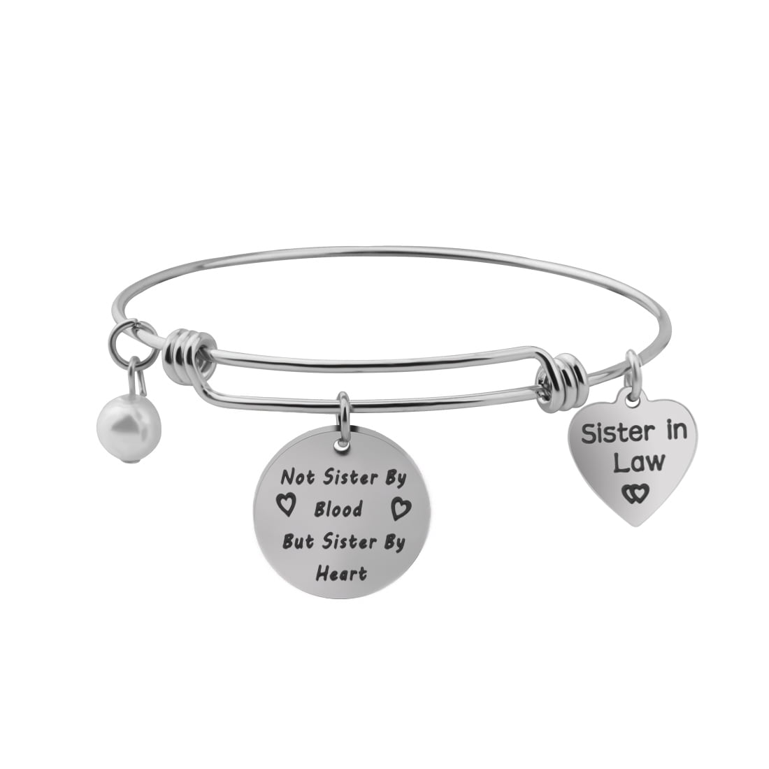 MYOSPARK Sister In Law Bracelet Not Sister By Blood But Sister By Heart Charm Bangle Bracelet Sister Friend Gift