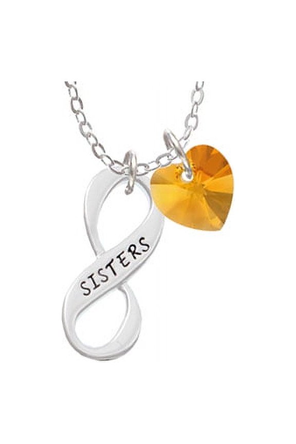 Sister Infinity Sign - Yellow Crystal Heart Sophia Necklace, 18"+1"