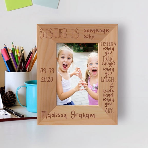 Sister Is Someone Who Listens When You Talk Personalized Wooden Frame 3 1/2" x 5" Brown (Vertical)