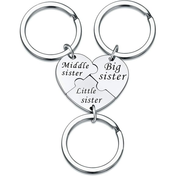 Sister Keychains for 3 Sisters Gifts Big Sis Mid Sis Lil Sis Matching Heart Keychain Set Sister Jewelry Gifts