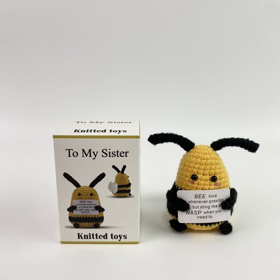 To My Sister Knitted toys,Funny Positive Bee Mini Crochet Bee Knitted Toys with Positive Affirmations Cards for Inspirational Novelty Gifts and Party Decorations