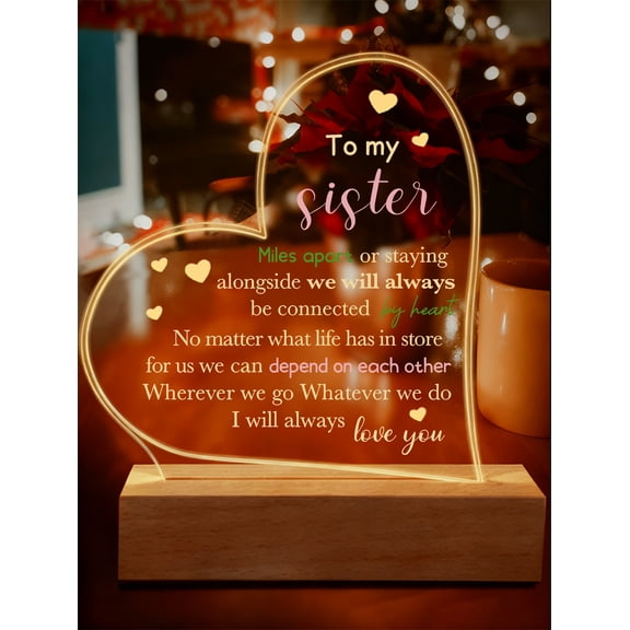 To My Sister in Law Acrylic Night Light, Thank You Gift for Women Sister, Marriage Gift for Bride, Sister Friendship Acrylic Heart Keepsake for Birthday Wedding Gift LED Night Light