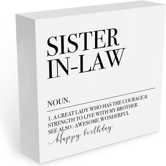 Sister in Law Definition Decorative Wooden Box Sign Inspirational Sister In Law Birthday Gifts Rustic Desk Decorations for Women Office Motivational Wood Block Plaque Home Shelf Table Cubicle Decor