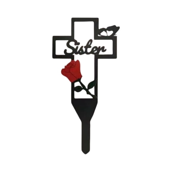 Sister Memorial Graves Markers Cemetery Decorations, Metal Stakes Grave Stones Cemetery Headstones Decor, Girls Graveyard Remembrance Graveside Sign for Garden Outdoor Outside Yard