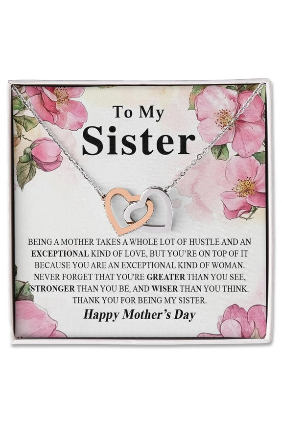 Sister Necklace For Mother's Day, Interlocking Hearts Jewelry Gift From Sibling, Thoughtful Present For Mom Sister, Unique Mother's Day Gift Idea For Sister From Brother Or Sister