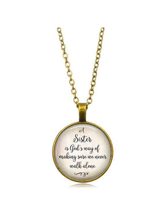Sister Necklaces English Letters Gifts for Sister Time Gem Quote Glass Necklace,One Size,White