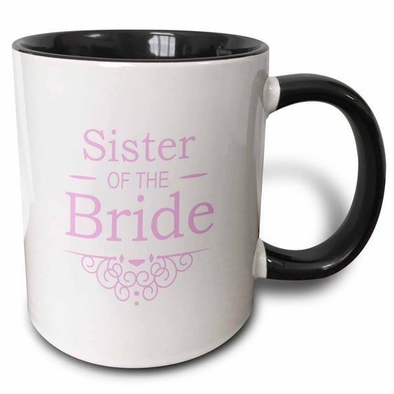 3drose, Sister of the Bride in Pink - Wedding - Part of Matching Marriage Party Ceremony Set - Fancy Swirls, 15oz Two-tone Black Mug