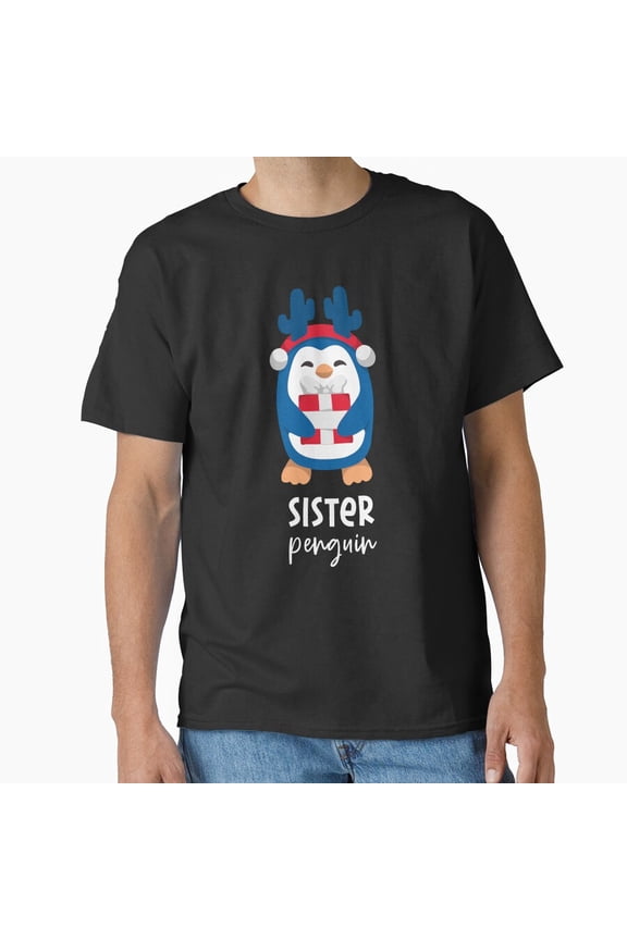 Sister Penguin Christmas Family Matching Holiday Pajama Party Unisex T-Shirt, for men & women, up to size 5XL