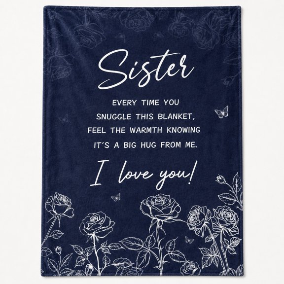 Sister Sentiment Fleece Throw Blanket, Soft Polyester Gift Blanket, Navy Floral