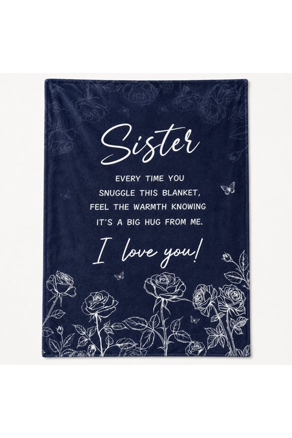 Sister Sentiment Fleece Throw Blanket, Soft Polyester Gift Blanket, Navy Floral