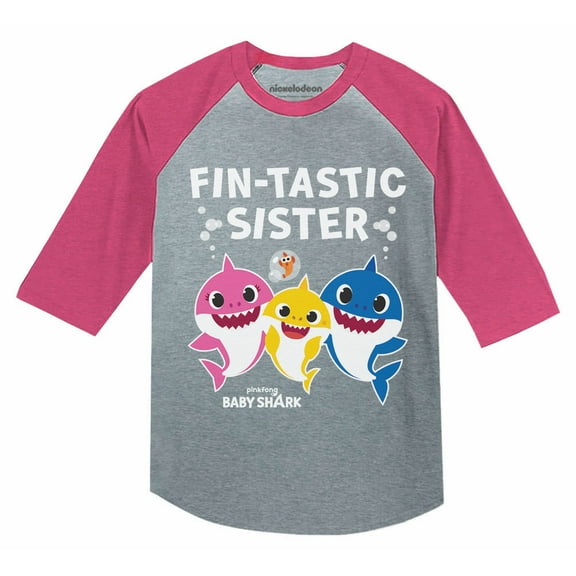 Sister Shark Shirts for Girls Baby Shark Birthday Outfit Big Sister Raglan Shirt Fintastic Sister Pink 3T