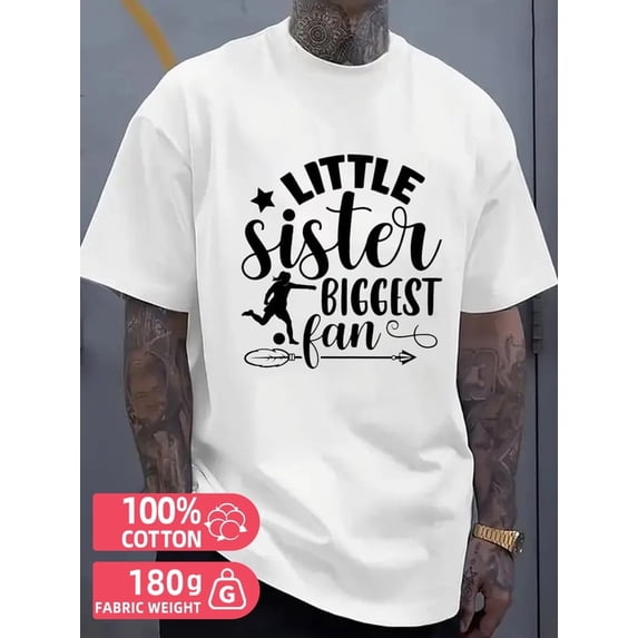 Greenink Sister Soccer Fan mens white 180G Cotton Lightweight,perfect for casual wear,ideal for outdoor activities Basic Unisex Shirt Crewneck tshirts Basic Unisex Shir