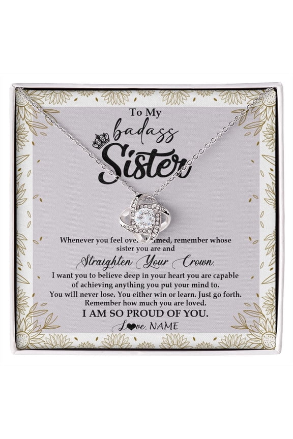 Sister Straighten Your Crown Necklace, White Love Knot Necklace