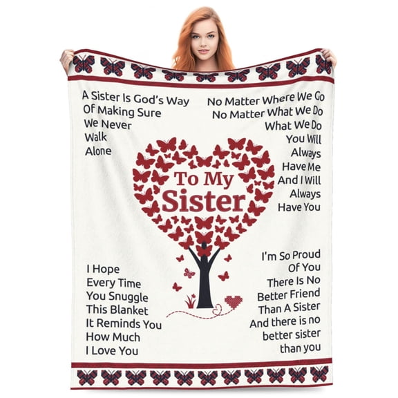 Sister Throw Blanket, Best Sister Gift, Birthday Christmas Valentine Present for Sister, Soft Flannel Blanket for Women 50x40