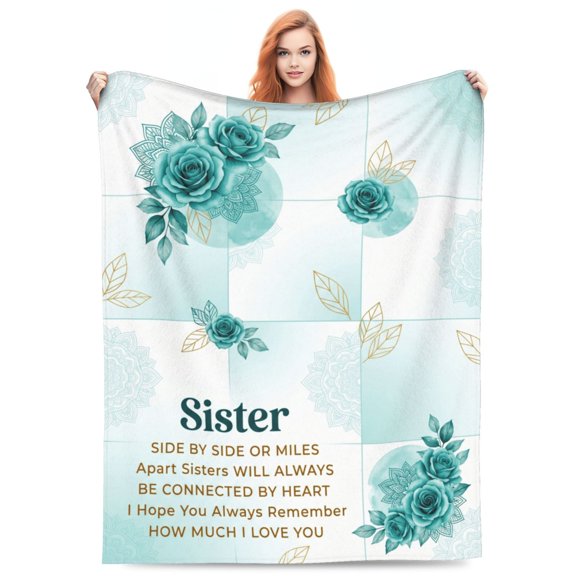 Sister Throw Blanket, Bestie Sister Heartwarming Gift Design, Friendship Theme, Soft Cozy Flannel Throw Blanket 50x40