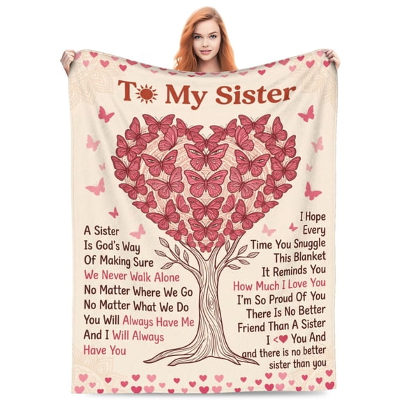 Sister Throw Blanket, Birthday Gift Throw Blanket for Sister, Sister Gifts for Women, Soft Flannel Cozy Blanket for Christmas Valentine 50x40
