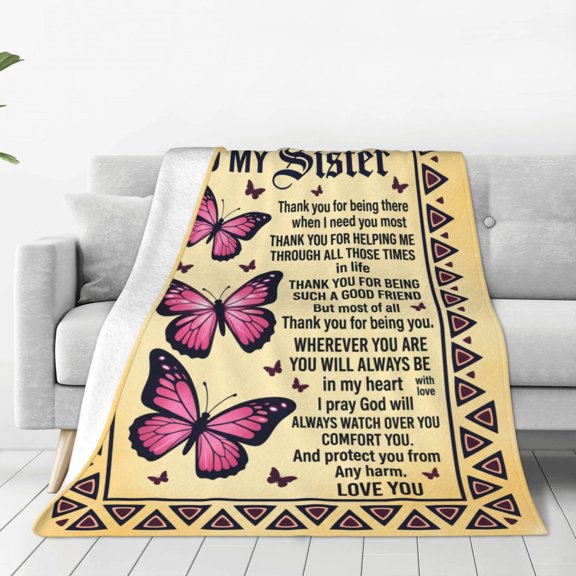 Sister Throw Blanket, Birthday Gift for Sis, Butterfly Present from Sister, Birthday Gift Blanket for Couch Sofa Bed 50x40