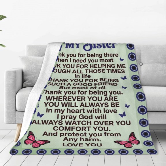 Sister Throw Blanket, Birthday Gift for Sis, Butterfly Present from Sister, Birthday Gift Blanket for Couch Sofa Bed 50x40