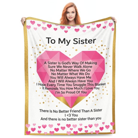 Sister Throw Blanket, Heartfelt Best Sister Ever Pattern, Cozy Flannel Throw for Couch Sofa Decor 50x40