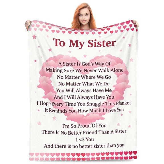 Sister Throw Blanket, Heartfelt Best Sister Ever Pattern, Cozy Flannel Throw for Couch Sofa Decor 50x40