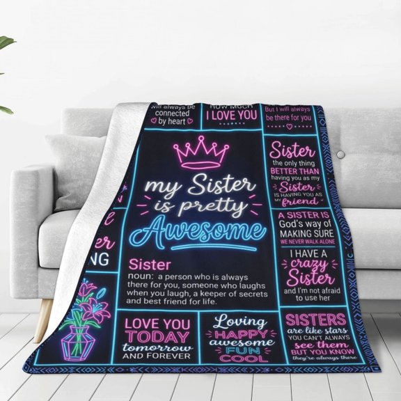 Sister Throw Blanket, Sister Gift Throw Blanket, Birthday Gift for Women, Soft Flannel Cozy Blanket with Sister Theme 50x40
