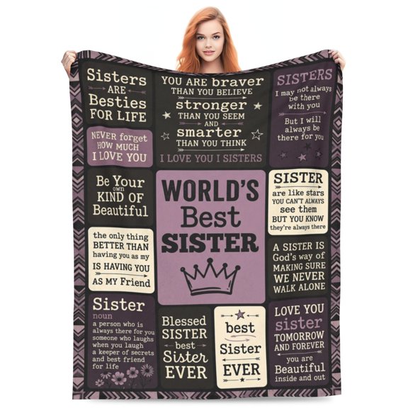 Sister Throw Blanket, To My Sis Heartwarming Design, Best Sister Ever Gift Theme, Soft Cozy Flannel Throw Blanket 50x40