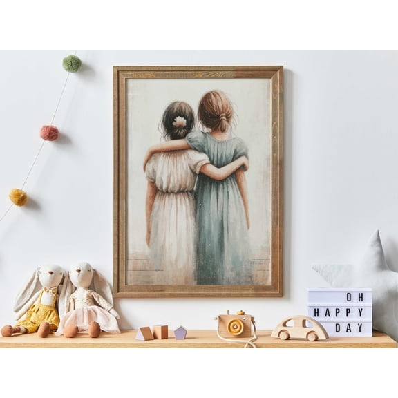 Sister Wall Art Bff Best Friends Girls Room Wall Decor, Stretched Canvas 8x10in