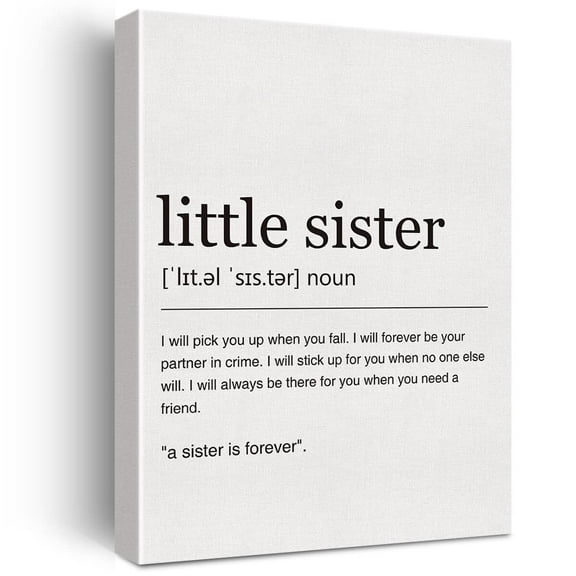 Sister Wall Art Decor Little Sister Definition Canvas poster with Inspirational Quote Painting Picture for Home Wall  Decor