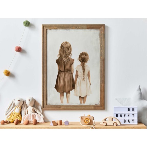Sister Wall Art Shared Room Two Girls Poster Decor, Unframed Paper Poster 8x10in