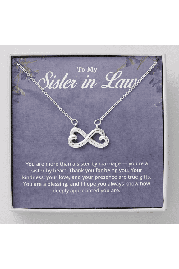 Sister in Law Birthday Gifts for Women - To My Sister in Law Necklace Title: 14k White Gold Finish, Box Choice: Standard Box