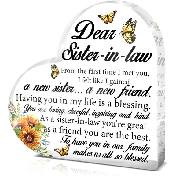 Sister in Law Gift, Sister in Law Wedding Gift for Bride, Sister in Law Clear Acrylic Sign Keepsake Gifts 4x4 Inch