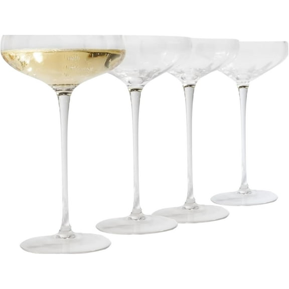 Sister.ly Drinkware Opulent Rounded Cocktail Coupe Glasses, 8 oz Capacity, Set of 4, Great for Cocktails, Gin & Tonic, Cosmopolitan, Manhattan, Bar, Fancy Mixology, Mocktails