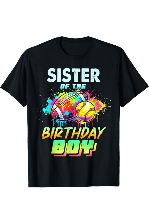 Sister of The Birthday Softball Football Colorful T-Shirt