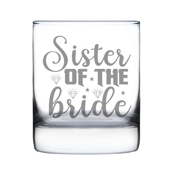 Sister of the Bride Hand Engraved Rocks Glass, Etched Bridesmaid Wedding Party Glassware