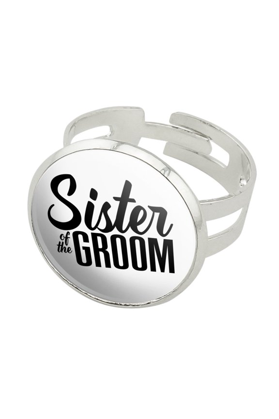 Sister of the Groom Wedding Silver Plated Adjustable Novelty Ring