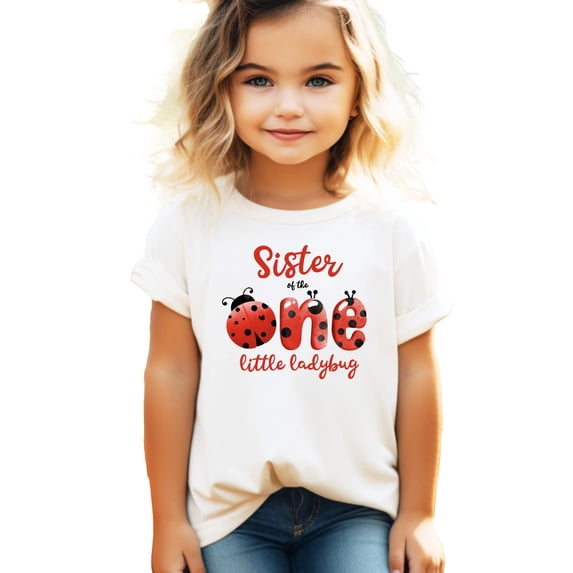 Sister of the One Little Ladybug Shirt for Girls 1st Birthday Matching Family Party Tee Natural Shirt Youth Medium