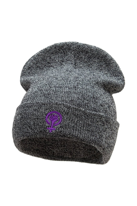 Sisterhood Logo Embroidered Long Knitted Beanie - Black Marled OSFM